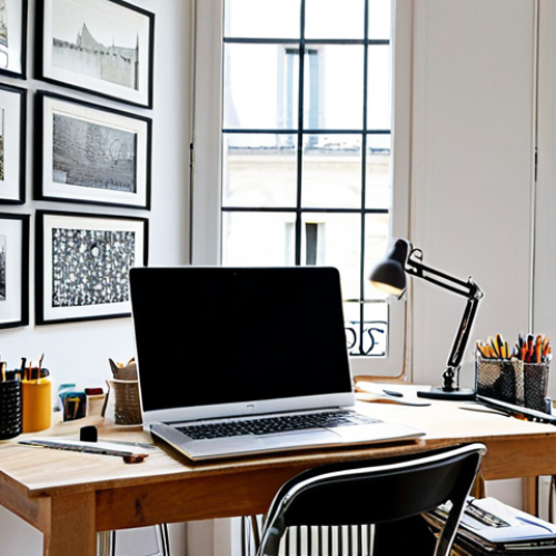 Home 17 Organized Workspace**
"A bright and airy artist's studio in Paris, France, featuring a well-organized desk with a laptop, sketchbook, and art supplies, fully clothed, appropriate attire, safe for work, perfect anatomy, natural proportions, professional photography, high quality, ergonomic chair, natural light, inspiring artwork on the walls, minimalist design, modest decor."
**