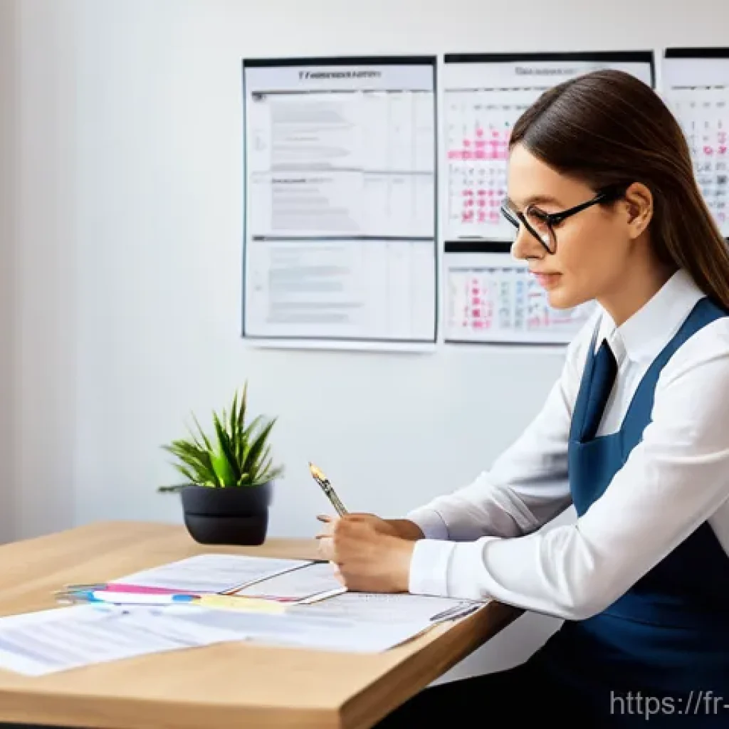 미술문화기획사의 직무 관련 주요 규제 - **"A detailed, wide-angle shot of a young, professional French event organizer in a bright, modern o...