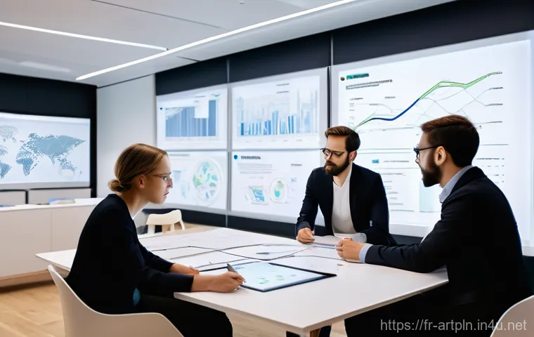 미술문화기획사의 주요 역량 개발 프로그램 - **A modern cultural agency team collaborating on strategic vision in a sleek, digitally integrated o...