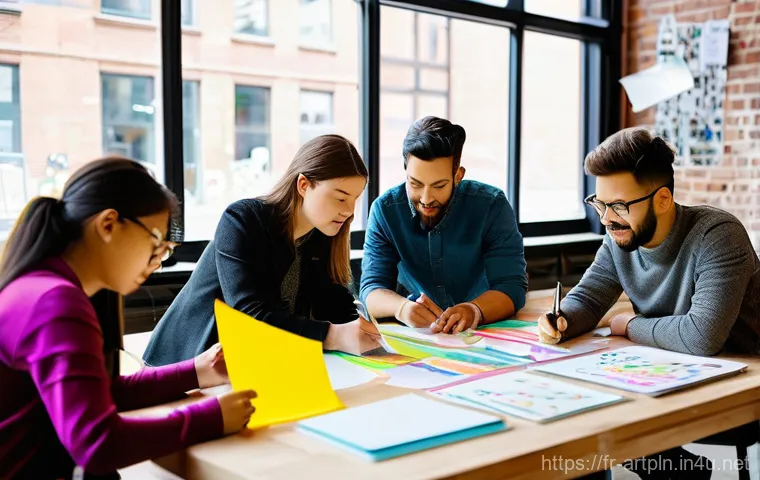 미술문화기획사의 주요 역량 개발 프로그램 - **A modern cultural agency team collaborating on strategic vision in a sleek, digitally integrated o...