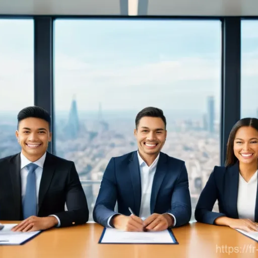 미술문화기획사의 해외 자격증 취득 사례 - **Prompt:** A diverse group of three to five ambitious professionals, including men and women of var...