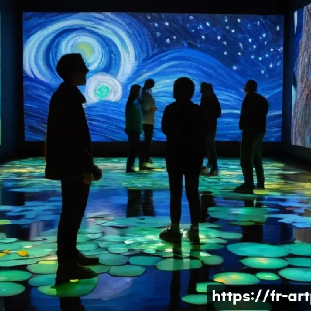 미술문화기획사의 비즈니스 모델 사례 - **Immersive Art Experience:** A diverse group of people, including families, teenagers, and older ad...