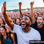 Home 19 미술문화기획사 직업 만족도 조사 - **Prompt:** A dynamic and vibrant scene capturing the essence of a successful outdoor music festival...