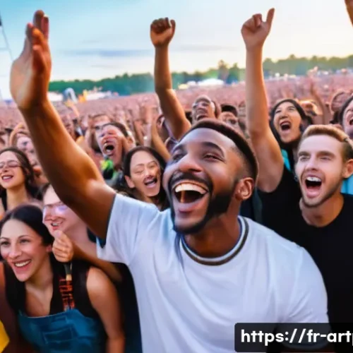 Home 31 미술문화기획사 직업 만족도 조사 - **Prompt:** A dynamic and vibrant scene capturing the essence of a successful outdoor music festival...