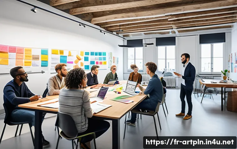 미술문화기획사의 실기 대비 워크샵 참석 후기 - A diverse group of cultural project professionals—artists, managers, and technicians—collaborating i...