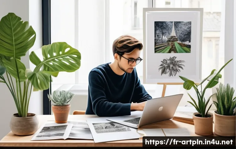 미술문화기획사의 포트폴리오 관리 노하우 - A modern artist’s portfolio workspace featuring a sleek laptop displaying an online gallery with a c...