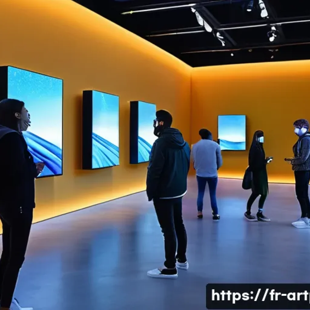 미술문화기획사의 전시 기획 사례 연구 - A contemporary immersive art exhibition space featuring augmented reality installations, vibrant LED...