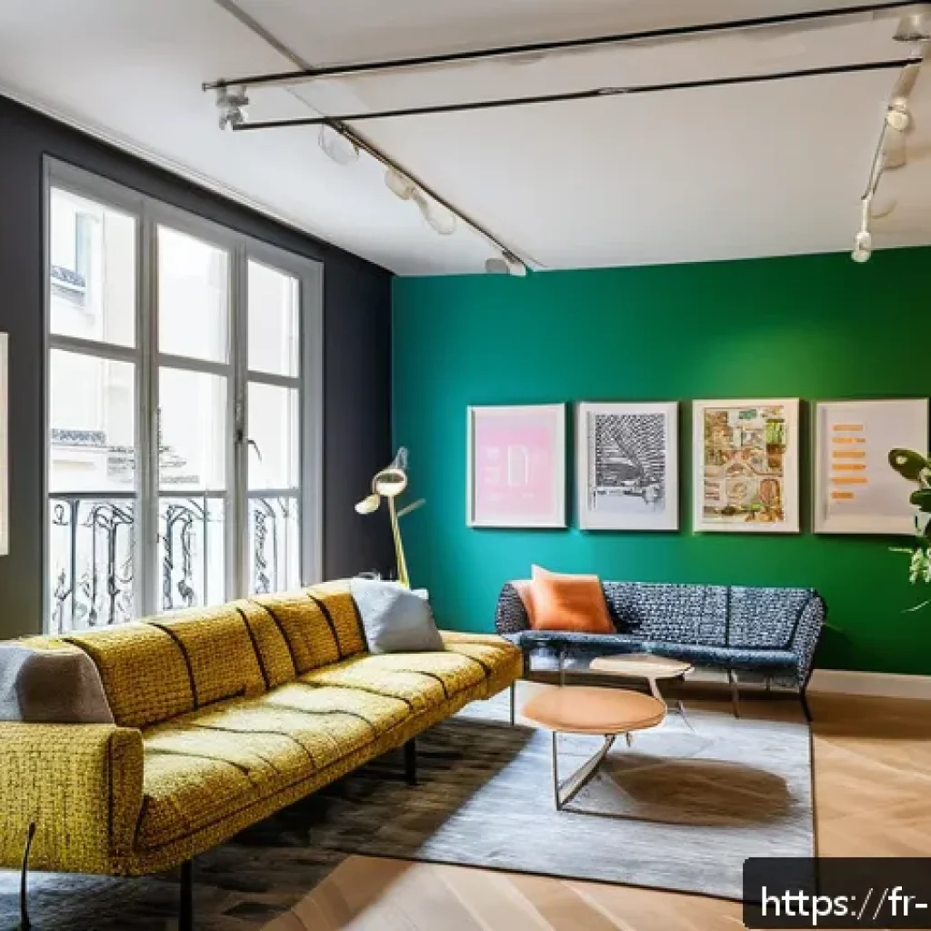 미술문화기획사의 동기부여 방법 - A vibrant creative agency office in Paris, filled with colorful walls covered in inspiring handwritt...
