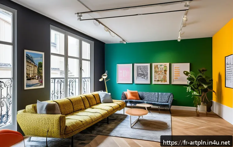 미술문화기획사의 동기부여 방법 - A vibrant creative agency office in Paris, filled with colorful walls covered in inspiring handwritt...