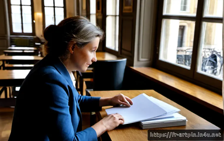 미술문화기획사의 효율적인 자료 조사 방법 - Photorealistic art cultural project researcher in a quiet Parisian library, middle-aged professional...